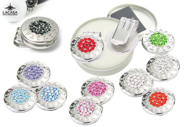 La Casa Crystal Golfballmarker These beautiful shaped magnetic golfball markers with Swarovski Crystals are a fashionable, very functional, sparkling and eye-catching accessory for hats, caps, visors and shoes on and off the golf course.