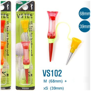 VS102 VS TEE zijn verkrijgbaar in divers modellen zodat u profiteert van het iedere keer op de juiste hoogte opteeën. De flexibele VS TEE kop is voor Driver Fairway Rescue Woods, Par 3 TEE of xS TEE is voor ijzer & wedges