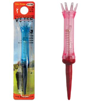 VS1300 VS TEE Royal zijn verkrijgbaar in divers modellen zodat u profiteert van het iedere keer op de juiste hoogte opteeën. De flexibele VS TEE kop is voor Driver Fairway Rescue Woods