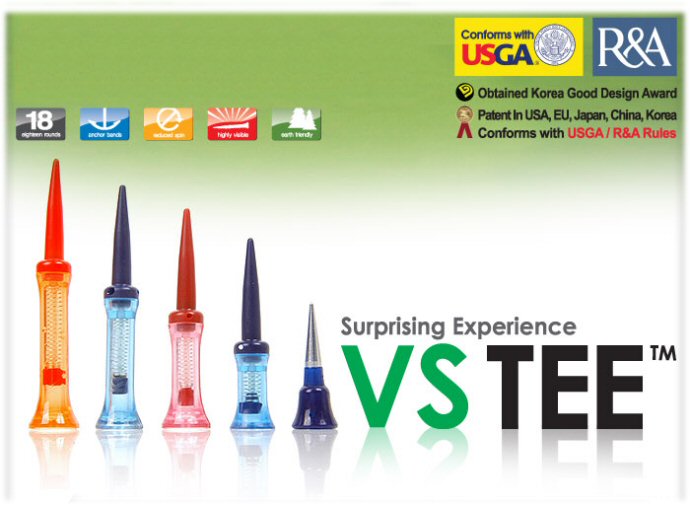 VS TEE, Golftee mit Federkernkopf f&uuml;r ein &bdquo;low resistant impact&ldquo;wurde speziell f&uuml;r Drivers und Woods designed, VS TEE entsprechen den USGA und R&A Golf Regeln